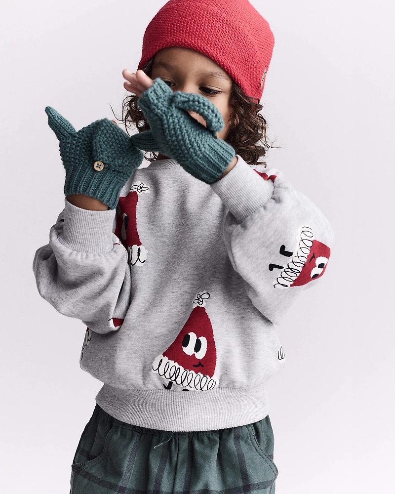 Toddler Neutral Foldover Mittens - Green