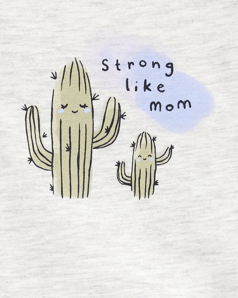 Baby "Strong Like Mom" Cactus Short-Sleeve Bodysuit - Gray