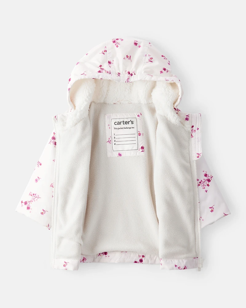 Baby Girl Floral Long-Sleeve Midweight Anorak Jacket - White