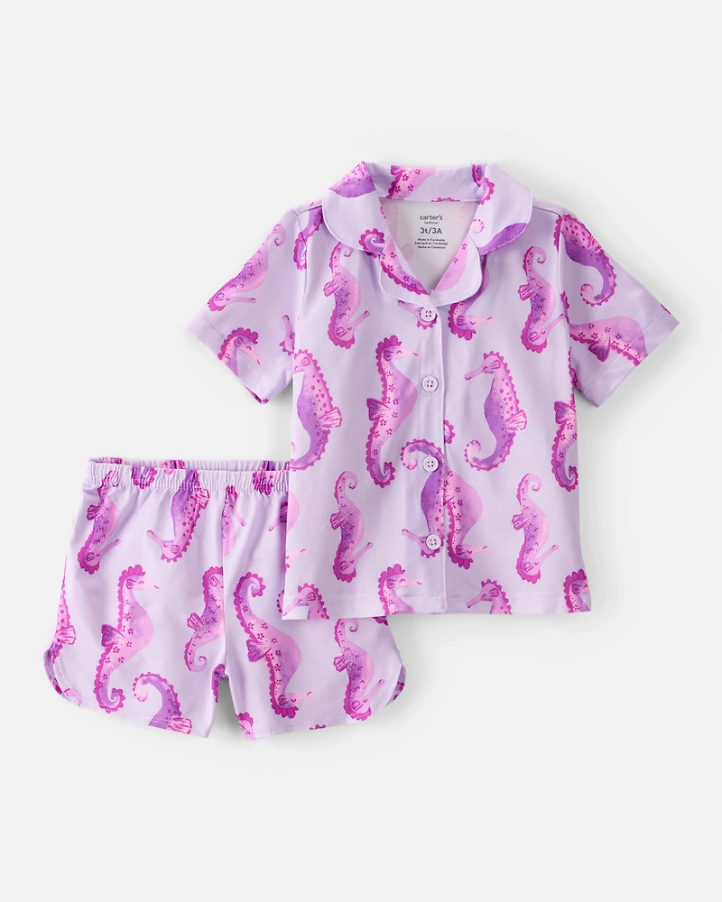 Toddler Girl 2-Piece Seahorse Loose Fit Coat-Style Pajamas - Purple