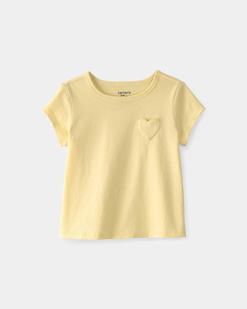 Baby Girl Heart Pocket Top - Yellow