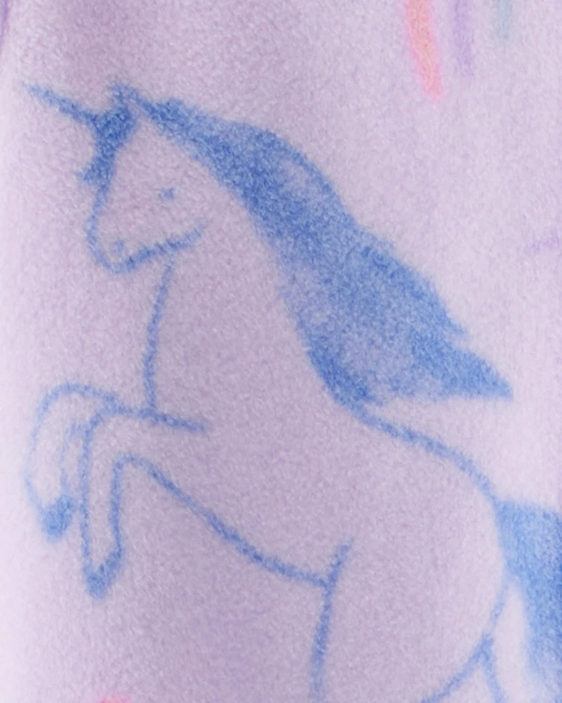 Baby Girl Unicorn Print Loose Fit Long-Sleeve 2-Way Zip 1-Piece Pajamas - Purple