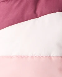 Toddler Girl 2-Piece Color Block Hooded Snowsuit Jacket & Bib Set - Pink/Red
