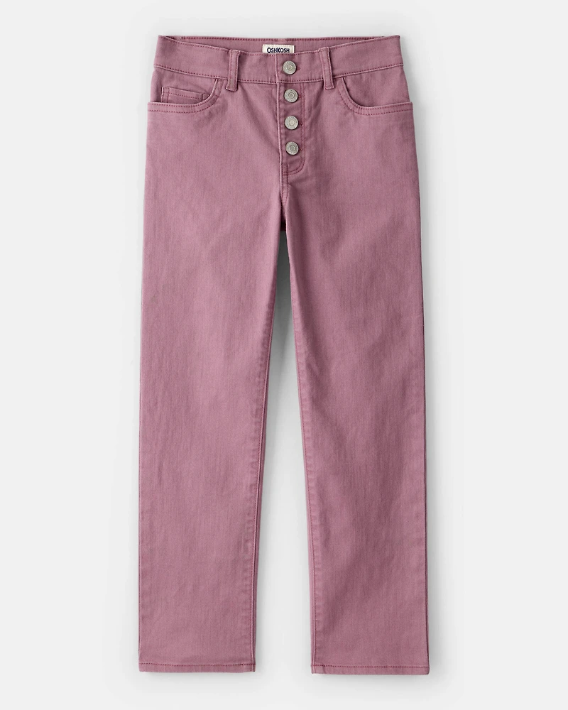 Girls Button-Front Straight Leg Pants - Purple