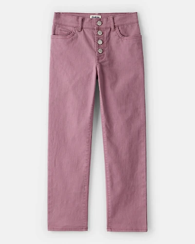 Girls Button-Front Straight Leg Pants - Purple
