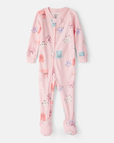 Baby Girl Monster 100% Cotton Snug Fit 2-Way Zip Footie 1-Piece Pajamas - Pink