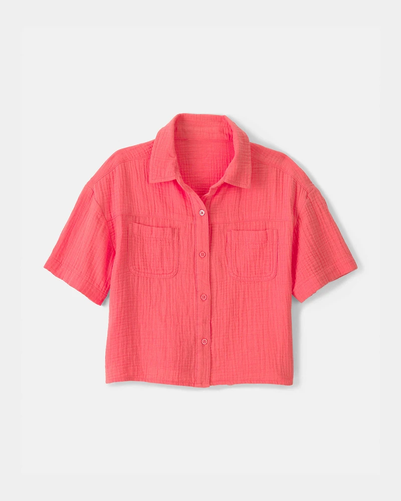 Girls Gauze Short-Sleeve Top - Pink