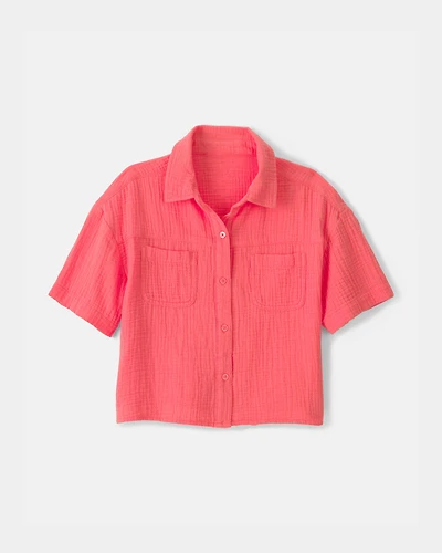 Girls Gauze Short-Sleeve Top - Pink