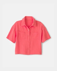 Girls Gauze Short-Sleeve Top - Pink