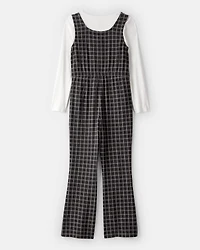 Girls 2-Piece Plaid Long-Sleeve Jumpsuit