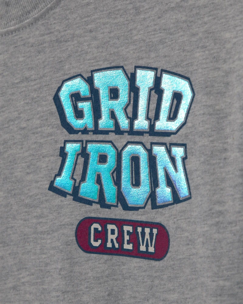 Boys 'Grid Iron Crew' Graphic Tee - Grey