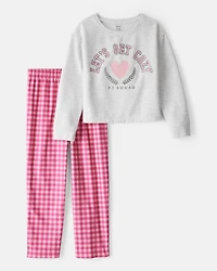 Girls Heart Fleece Loose Fit 2-Piece Pajamas