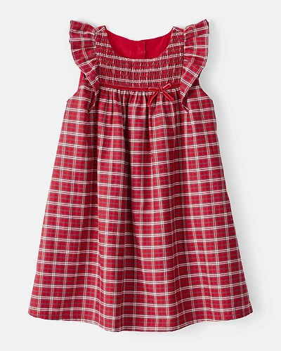 Toddler Girl Plaid Cotton Sleeveless Occasion Dress - Red