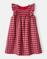 Toddler Girl Plaid Cotton Sleeveless Occasion Dress - Red