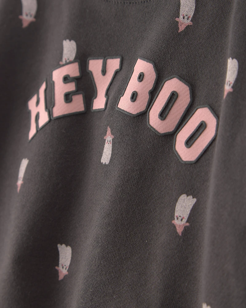 Toddler Girl Halloween 'Hey Boo' French Terry Pullover & Pant Set - Black