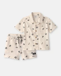 Toddler Boy 2-Piece Beach Button-Down Shirt & Short Set - Ivory