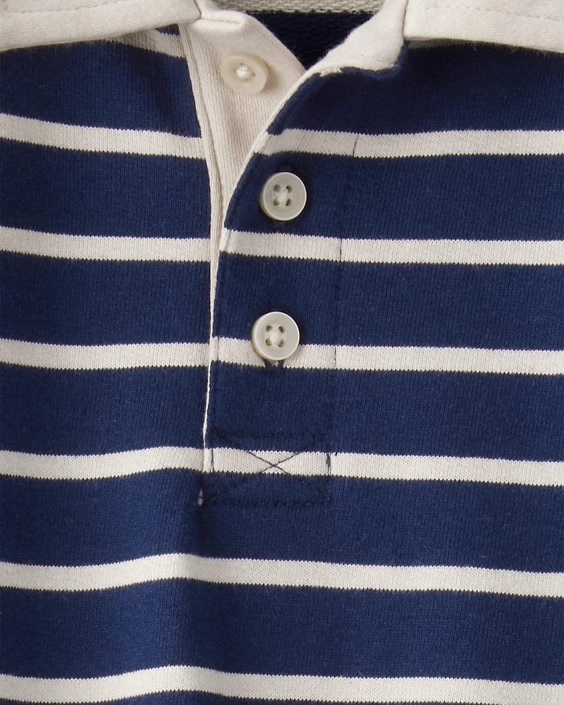 Baby Boy Cotton Long-Sleeve Polo Jumpsuit - Navy/White