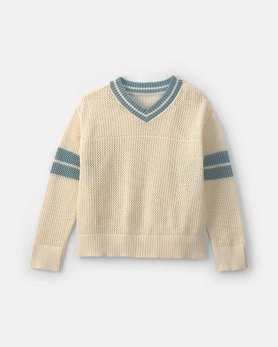 Girls 2-Piece Varsity Sweater - Cream/Blue