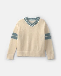 Girls 2-Piece Varsity Sweater - Cream/Blue