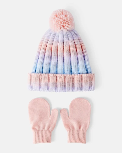 Baby Girl 2-Piece Ombre Winter Hat & Mittens - Purple