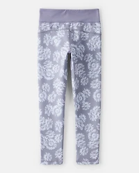Girls Floral Active Leggings - Purple