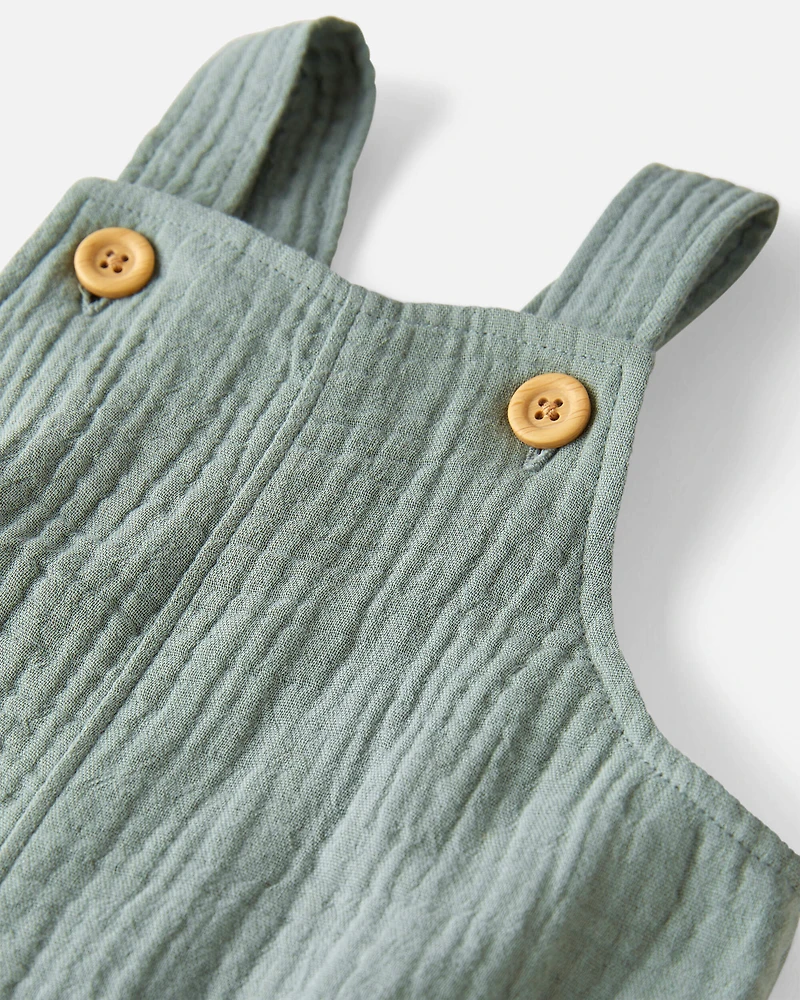 Baby Organic Cotton Gauze Shortalls in Green