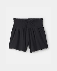 Girls Smocked Crinkle Shorts - Black