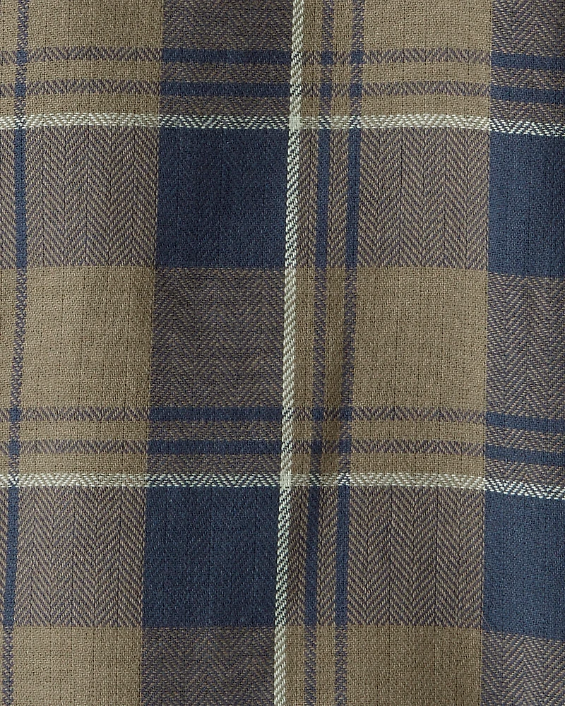 Boys Plaid Button-Down Shirt - Green/Navy