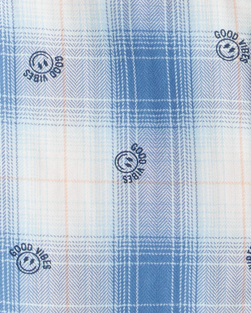Boys Good Vibes Smiley Print Button-Down Shirt - Plaid