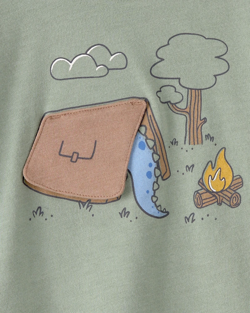 Baby Boy Camping Dinosaur Graphic Tee - Green