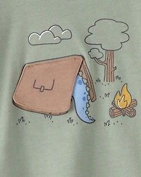Baby Boy Camping Dinosaur Graphic Tee - Green