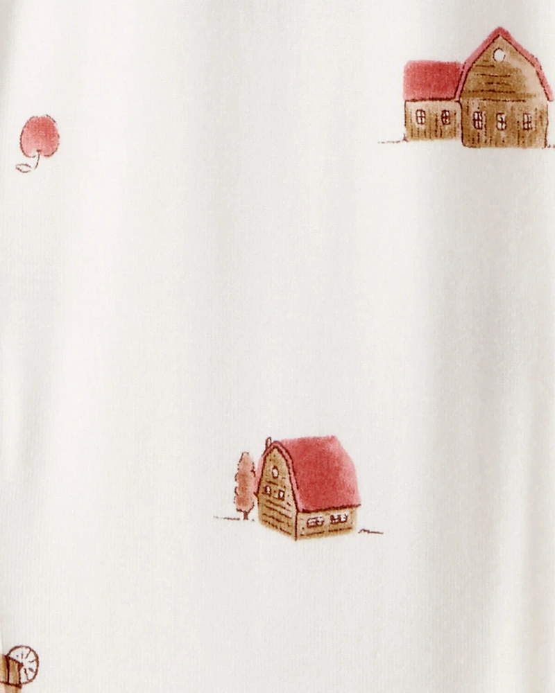 Baby Barn Print PurelySoft 2-Way Zip 1-Piece Pajamas - Ivory