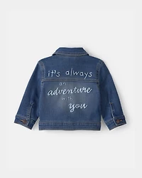 Baby Disney© Winnie the Pooh Embroidered Knit-Like Denim Jacket with Back Art - Dark Wash