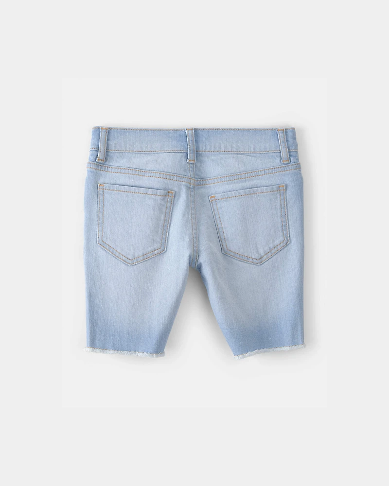 Girls Frayed Denim Skimmer Shorts - Light Wash