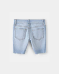 Girls Frayed Denim Skimmer Shorts - Light Wash