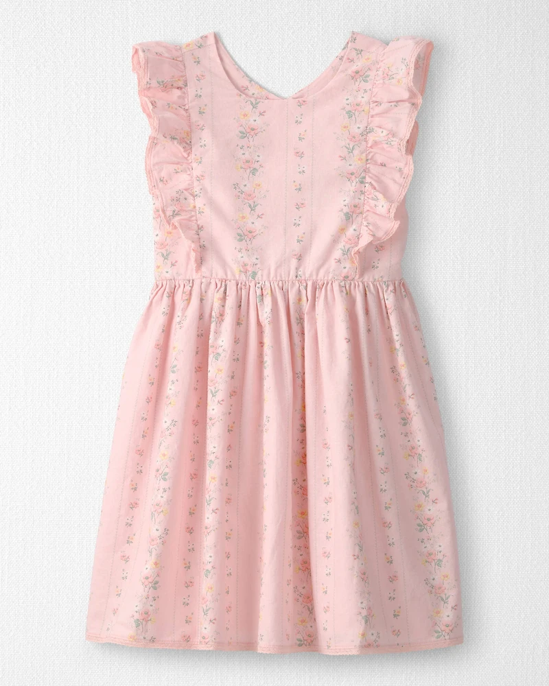 Girls Ruffle Dress Made with Organic Cotton in Spring Garden Print