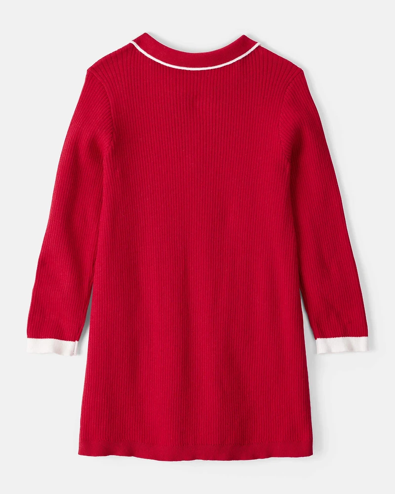 Toddler Girl Cotton Long-Sleeve Occasion Dress - Red