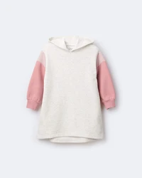 Toddler Girl Colorblock Long-Sleeve Hooded Sweatshirt Dress - Light Heather Grey