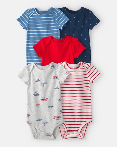 Baby 5-Pack Nautical Multipack Bodysuits - Red/White/Blue