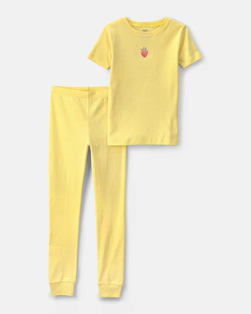 Girls Strawberry 100% Cotton Snug Fit 2-Piece Pajama Set - Yellow