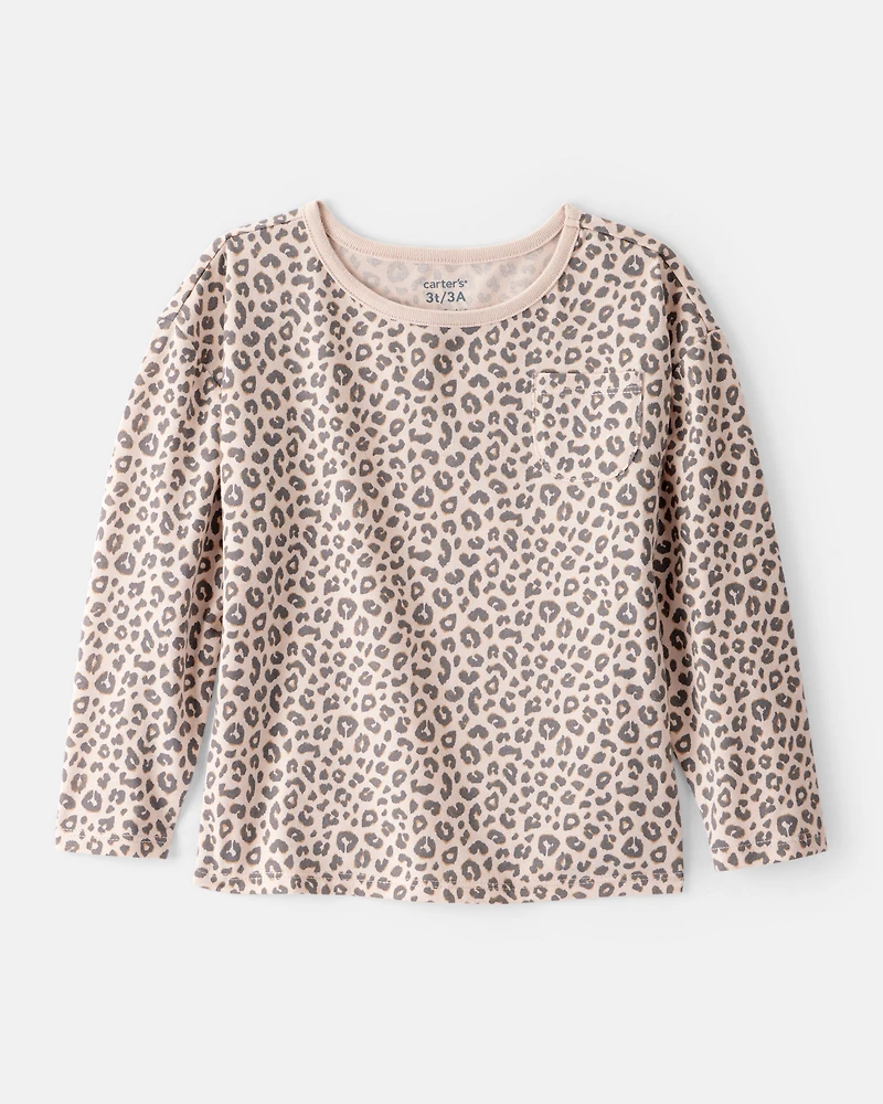 Toddler Girl 2-Piece Leopard Print Top & Stretch Leggings Set - Brown