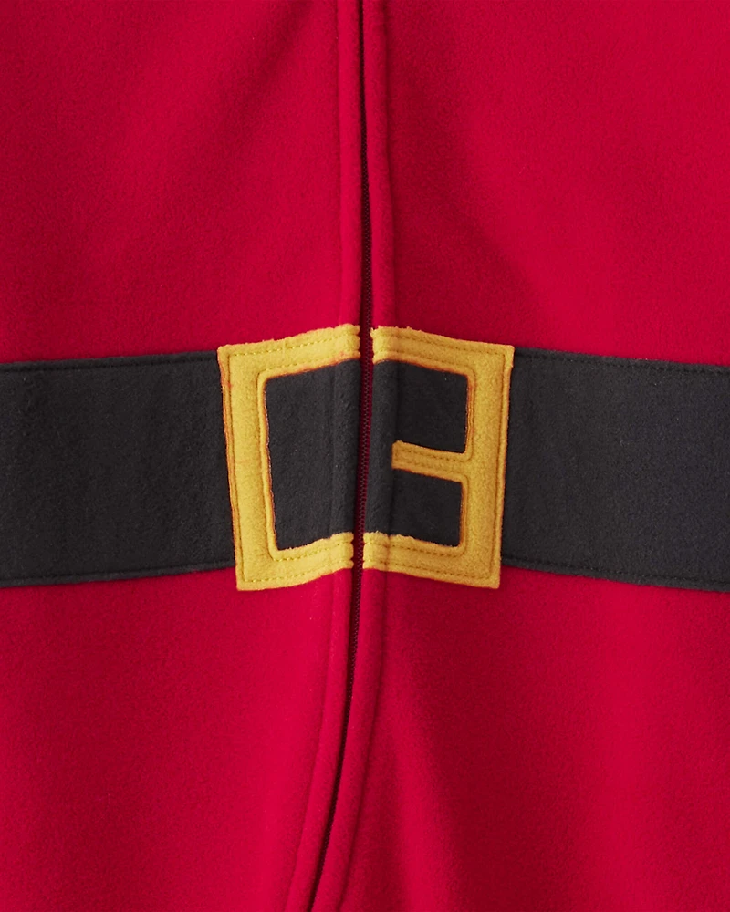 Toddler Santa Fleece Hooded Zip-Up 1-Piece Pajama Jumpsuit - Red