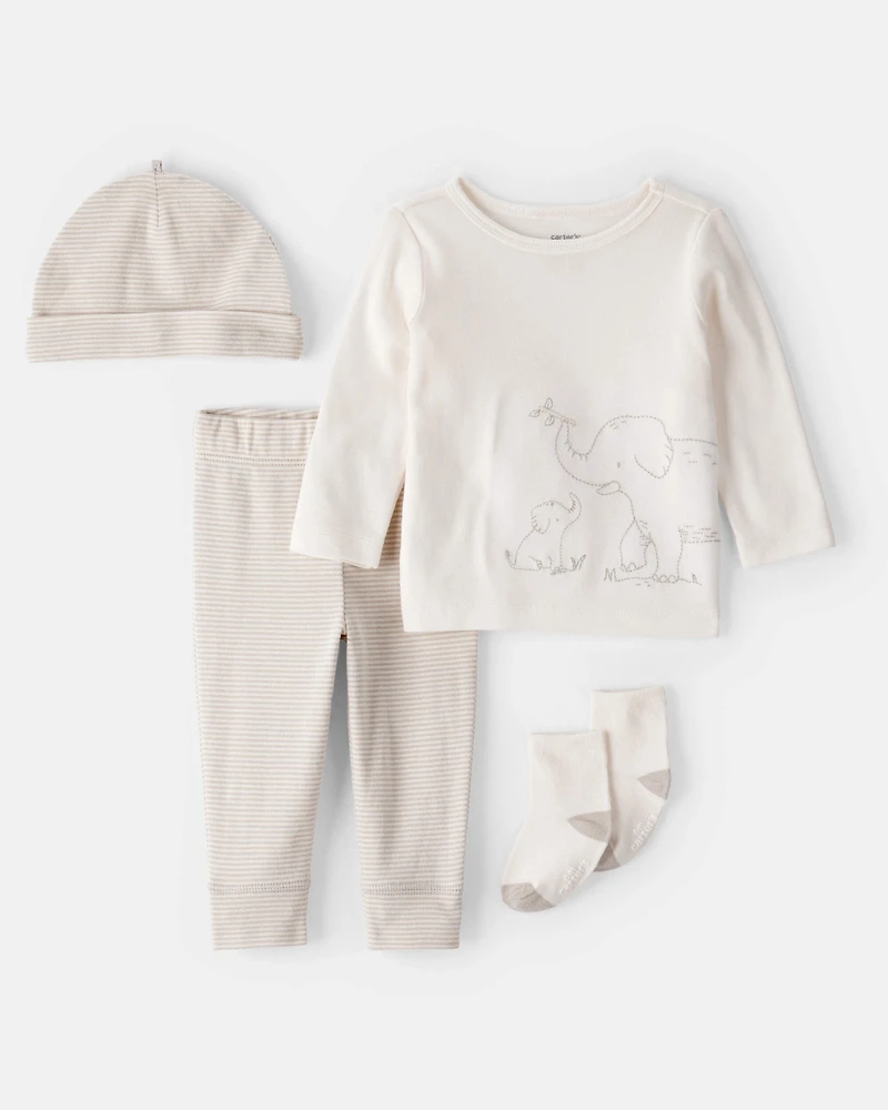 Baby 4-Piece Elephant Outfit Set - Grey/Ivory