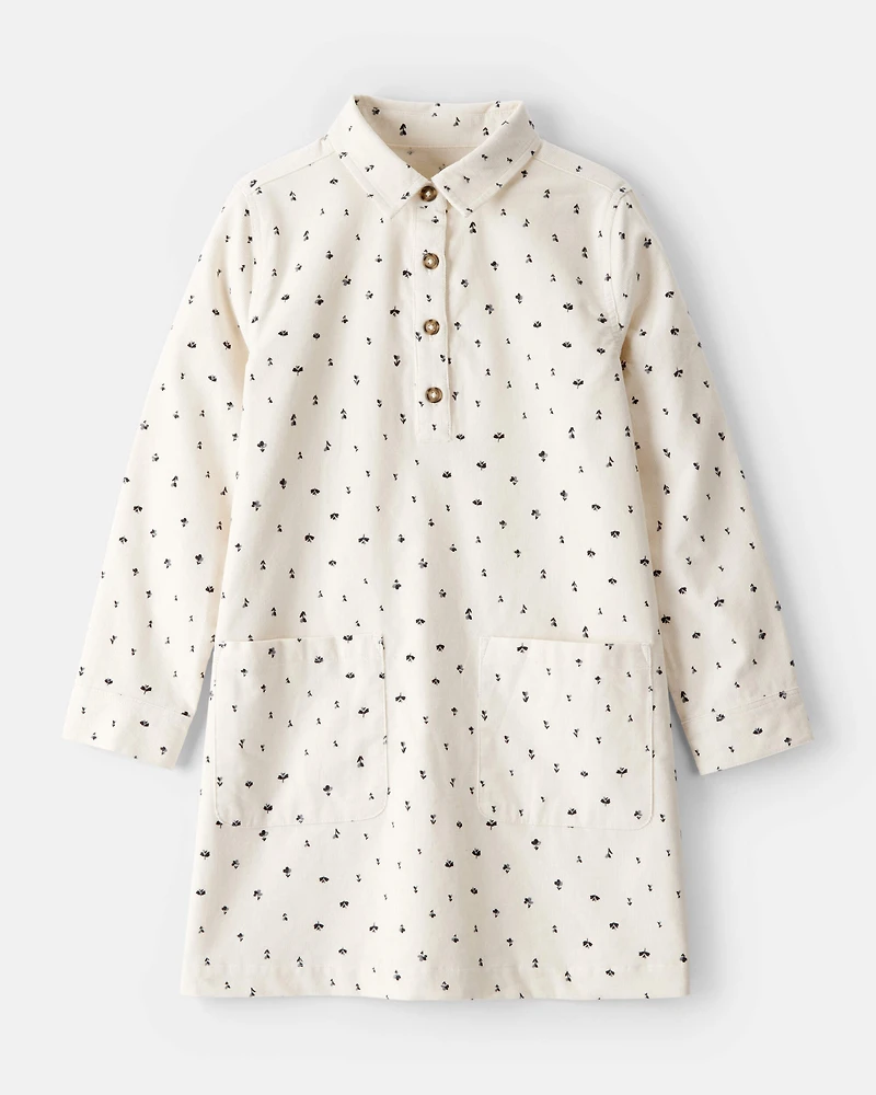 Girls Floral Corduroy Dress - Ivory