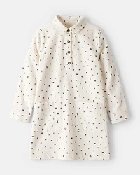 Girls Floral Corduroy Dress - Ivory