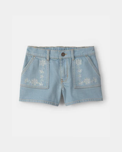 Girls Floral Denim Shorts - Light Wash