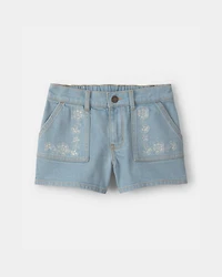 Girls Floral Denim Shorts - Light Wash
