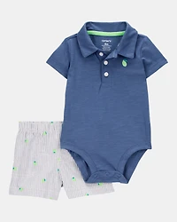 Baby Boy 2-Piece Polo Bodysuit & Striped Short Set - Navy