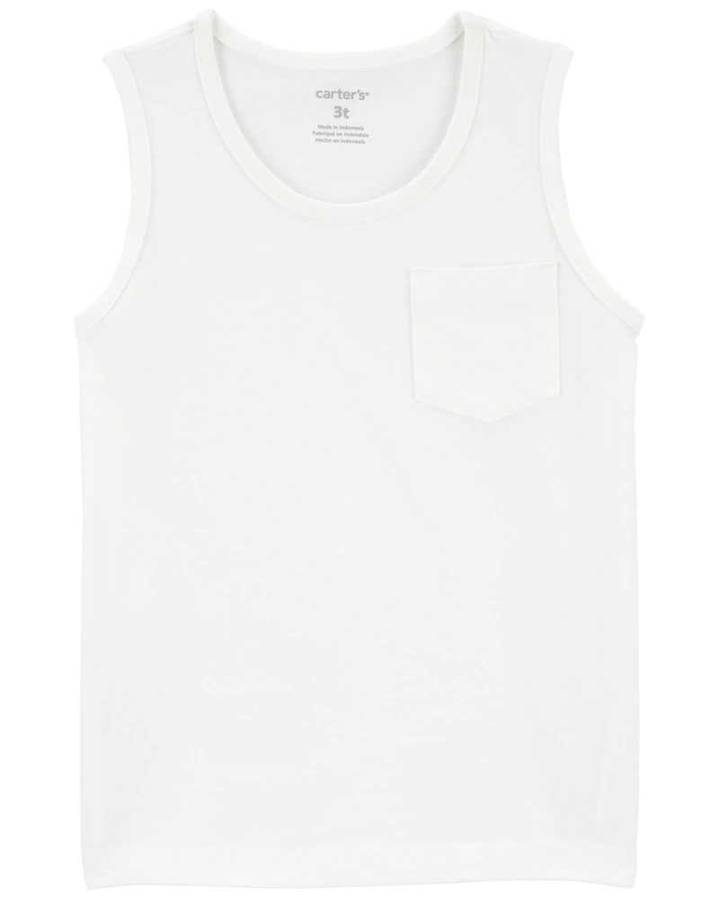 Toddler Boy Pocket Tank - White