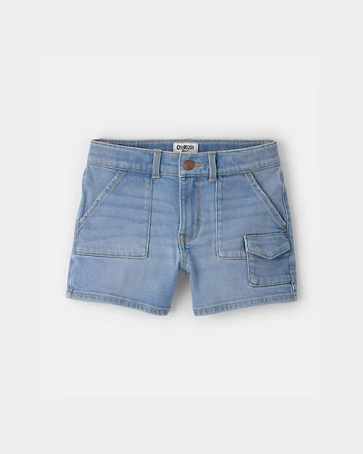 Girls Denim Utility Shorts - Light Wash